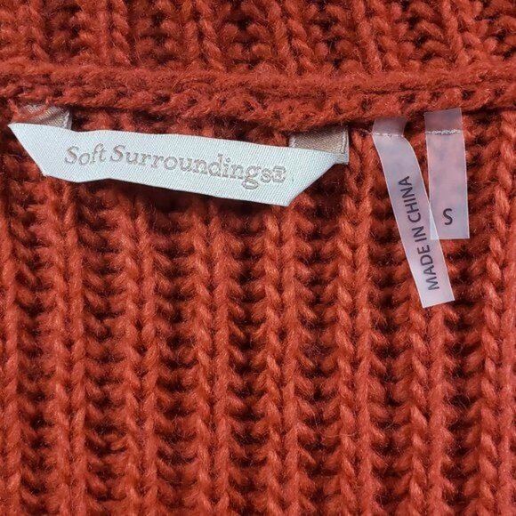 SOFT SURROUNDINGS Open Front Knit Cardigan Draped Collar Long Sleeve Sweater S - Picture 6 of 7